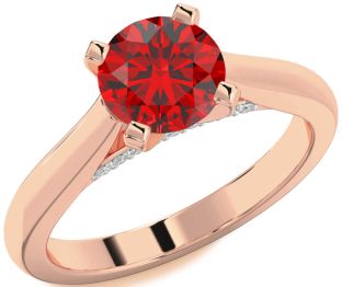 Diamond Ruby Rose Gold Round Solitaire Engagement Ring