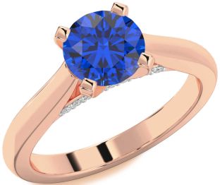 Diamond Blue Sapphire Rose Gold Round Solitaire Engagement Ring