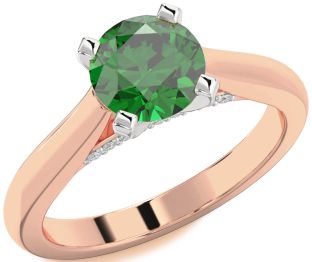 Diamond Emerald White Rose Gold Round Solitaire Engagement Ring