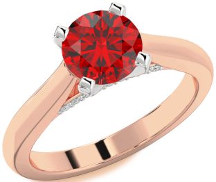 Diamond Ruby White Rose Gold Round Solitaire Engagement Ring