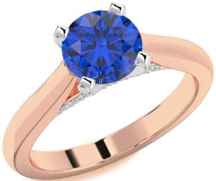 Diamond Blue Sapphire Rose Gold Silver Round Solitaire Engagement Ring
