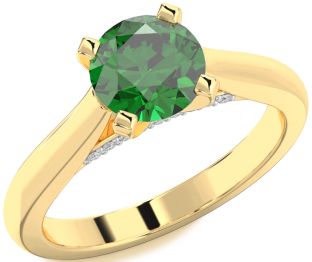 Diamond Emerald Gold Round Solitaire Engagement Ring