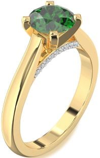 Diamond Emerald Gold Round Solitaire Engagement Ring