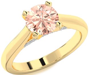 Diamond Morganite Gold Round Solitaire Engagement Ring