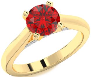 Diamond Ruby Gold Round Solitaire Engagement Ring