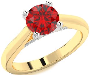 Diamond Ruby White Yellow Gold Round Solitaire Engagement Ring