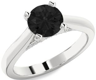 Black Diamond Silver Round Solitaire Engagement Ring