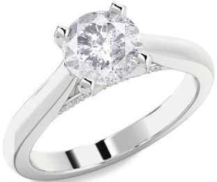 Salt & Pepper Diamond Silver Round Solitaire Engagement Ring