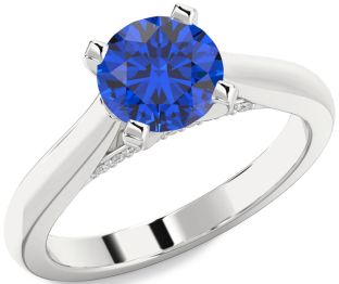 Diamond Blue Sapphire White Gold Round Solitaire Engagement Ring