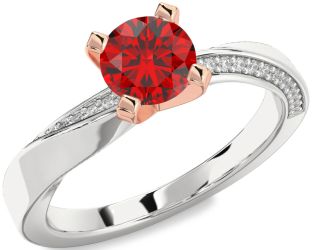 Diamond Ruby Silver & 10K Rose Gold Round Solitaire Engagement Ring