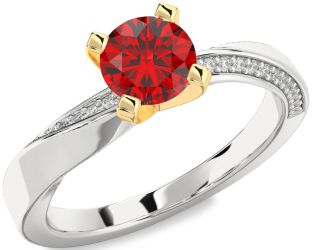 Diamond Ruby Silver & 10K gold Round Solitaire Engagement Ring
