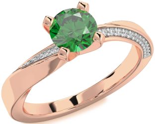 Diamond Emerald Rose Gold Round Solitaire Engagement Ring