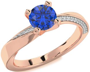 Diamond Blue Sapphire Rose Gold Round Solitaire Engagement Ring