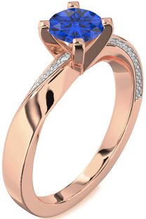 Diamond Blue Sapphire Rose Gold Round Solitaire Engagement Ring