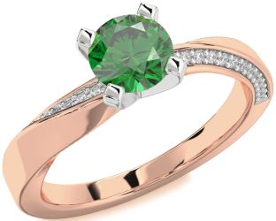 Diamond Emerald Platinum & Rose Gold Round Solitaire Engagement Ring