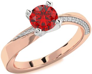 Diamond Ruby White Rose Gold Round Solitaire Engagement Ring