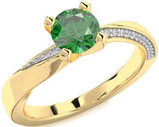 Diamond Emerald Gold Round Solitaire Engagement Ring