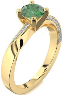 Diamond Emerald Gold Round Solitaire Engagement Ring