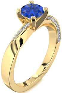 Diamond Blue Sapphire Gold Round Solitaire Engagement Ring