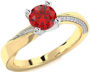 Diamond Ruby White Yellow Gold Round Solitaire Engagement Ring
