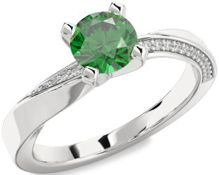 Diamond Emerald Platinum Round Solitaire Engagement Ring