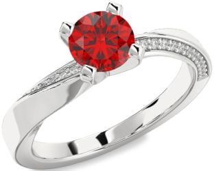 Diamond Ruby White Gold Round Solitaire Engagement Ring