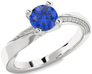 Diamond Blue Sapphire White Gold Round Solitaire Engagement Ring