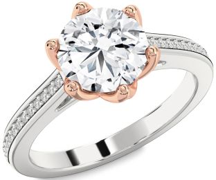 Diamond White Rose Gold Round Solitaire Pave Engagement Ring