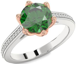 Diamond Emerald Platinum & Rose Gold Round Solitaire Pave Engagement Ring
