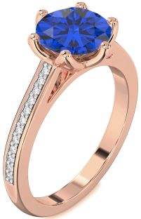 Diamond Blue Sapphire Rose Gold Round Solitaire Pave Engagement Ring