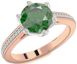 Diamond Emerald Platinum & Rose Gold Round Solitaire Pave Engagement Ring