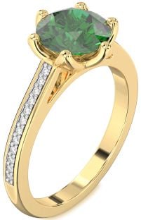 Diamond Emerald Gold Round Solitaire Pave Engagement Ring