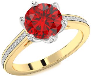 Diamond Ruby White Yellow Gold Round Solitaire Pave Engagement Ring