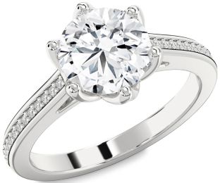 Diamond White Gold Round Solitaire Pave Engagement Ring