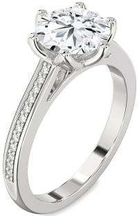Diamond White Gold Round Solitaire Pave Engagement Ring