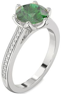 Diamond Emerald Platinum Round Solitaire Pave Engagement Ring