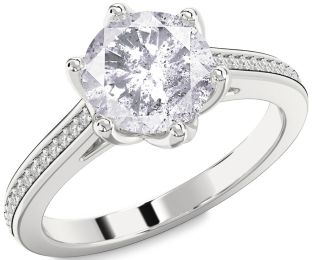 Salt & Pepper Diamond Silver Round Solitaire Pave Engagement Ring