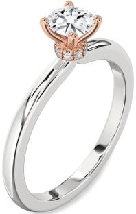 Diamond Platinum & Rose Gold Halo Round Solitaire Engagement Ring