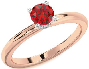 Diamond Ruby White Rose Gold Halo Round Solitaire Engagement Ring