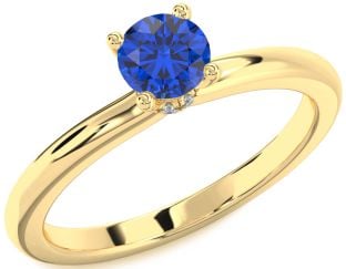 Diamond Blue Sapphire Gold Silver Halo Round Solitaire Engagement Ring
