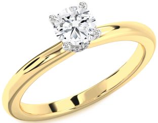 Diamond White Yellow Gold Halo Round Solitaire Engagement Ring