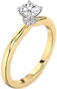 Diamond White Yellow Gold Halo Round Solitaire Engagement Ring