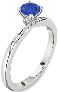 Diamond Blue Sapphire Platinum Halo Round Solitaire Engagement Ring