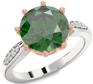 Diamond Emerald Platinum & Rose Gold Round Solitaire Engagement Ring