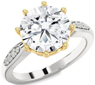 Diamond Silver & 10K gold Round Solitaire Engagement Ring