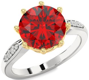 Diamond Ruby Silver & 10K gold Round Solitaire Engagement Ring