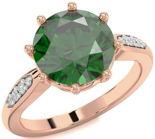 Diamond Emerald Rose Gold Round Solitaire Engagement Ring