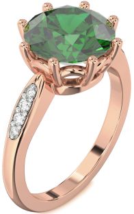 Diamond Emerald Rose Gold Round Solitaire Engagement Ring