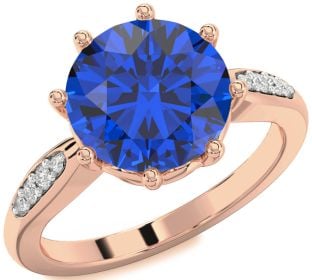 Diamond Blue Sapphire Rose Gold Round Solitaire Engagement Ring
