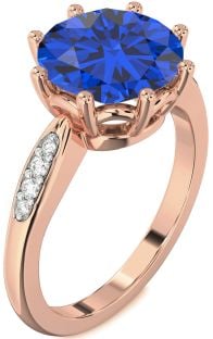 Diamond Blue Sapphire Rose Gold Round Solitaire Engagement Ring